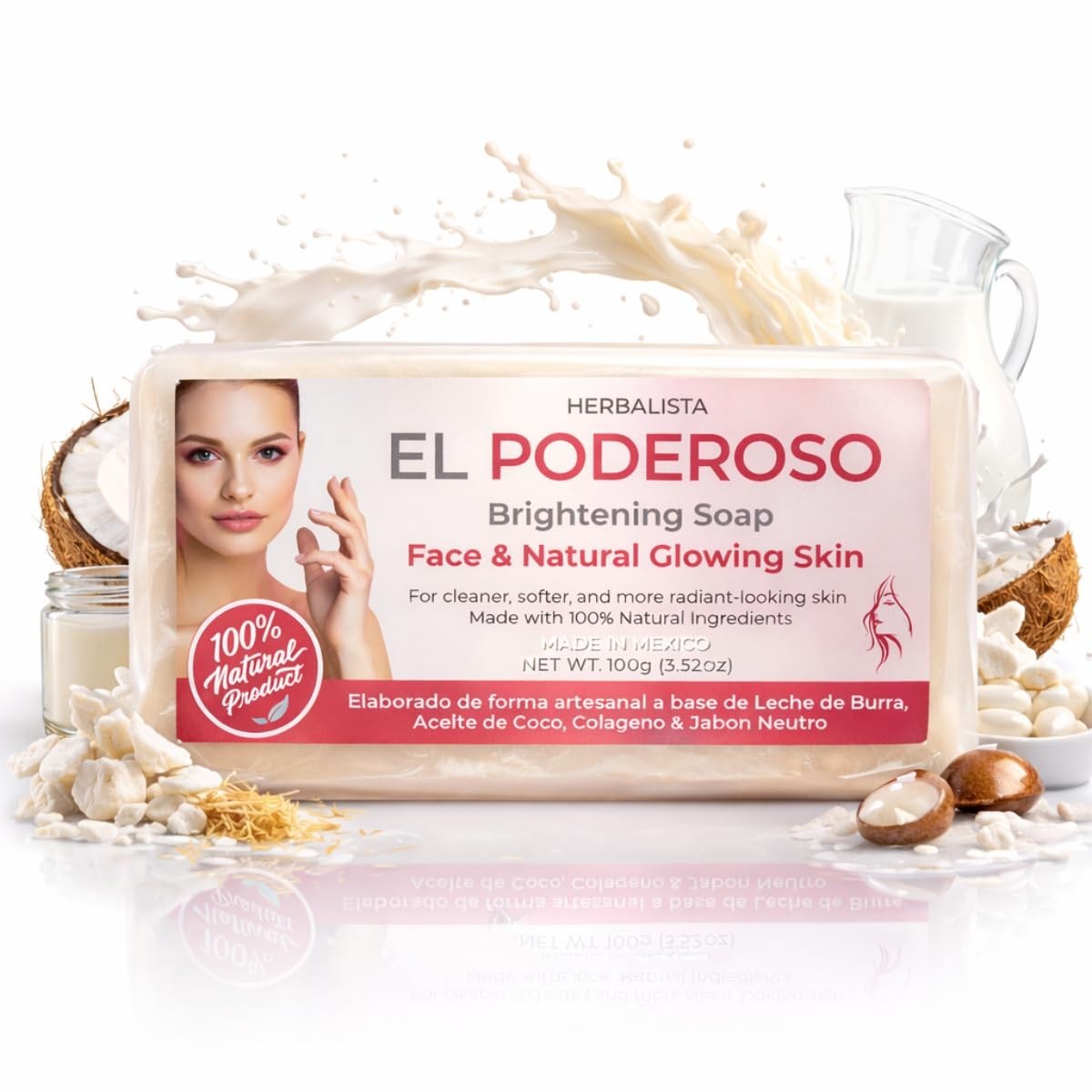 El Poderoso Brightening Soap Bar (3.52 oz / 100g) – Donkey Milk, Coconut Oil & C