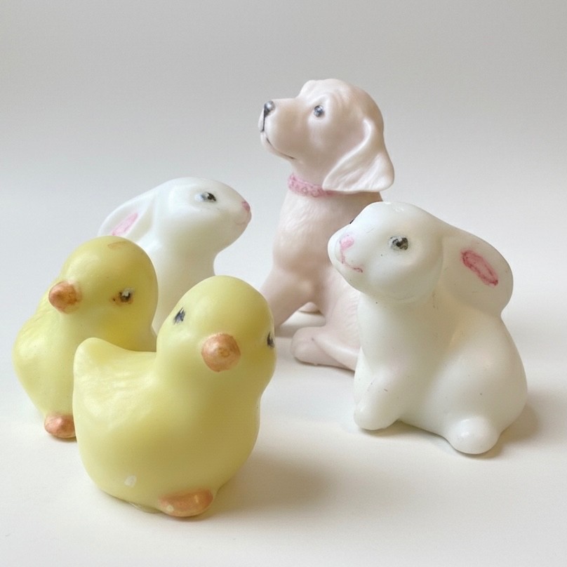 Decorative springtime soap set: chicks, bunnies and puppy