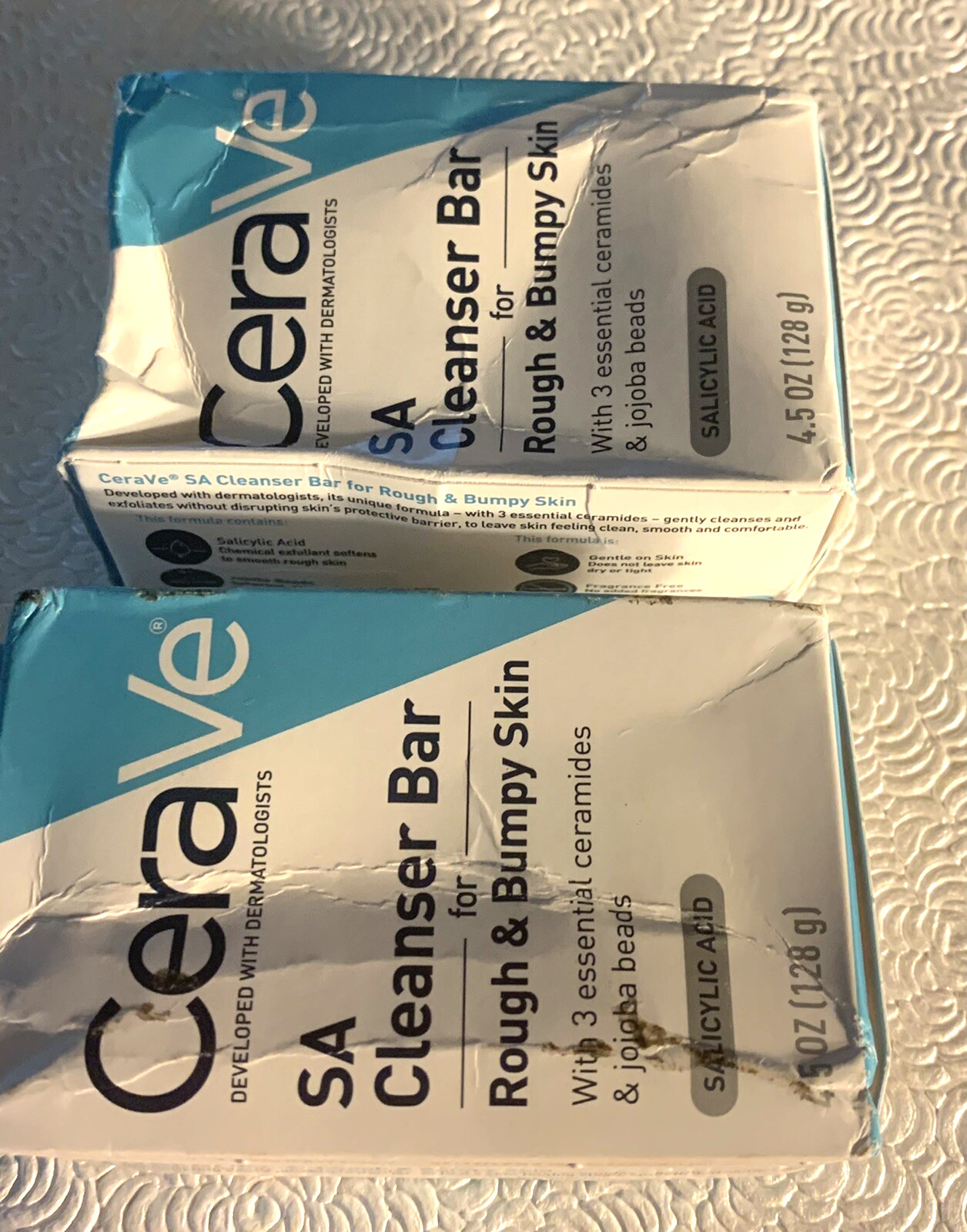 CeraVe SA Cleanser Bar for Rough Bumpy Skin 4.5 oz. Each- Lot Of 2- Box Damage