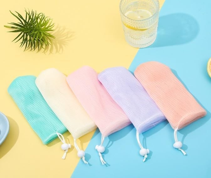 5Pcs Exfoliating Mesh Soap Pouch Bubble Foam Net Bag for Shower Saver Pouch D…