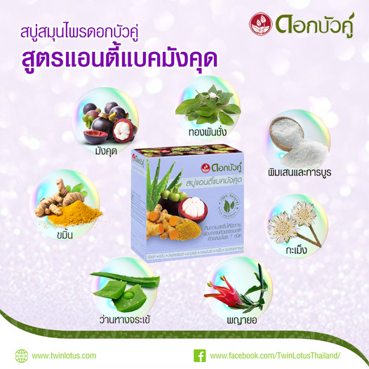 Dok Bua Ku Mangosteen Antibacterial Bar Soap Deep Cleansing Skin 70g 4x