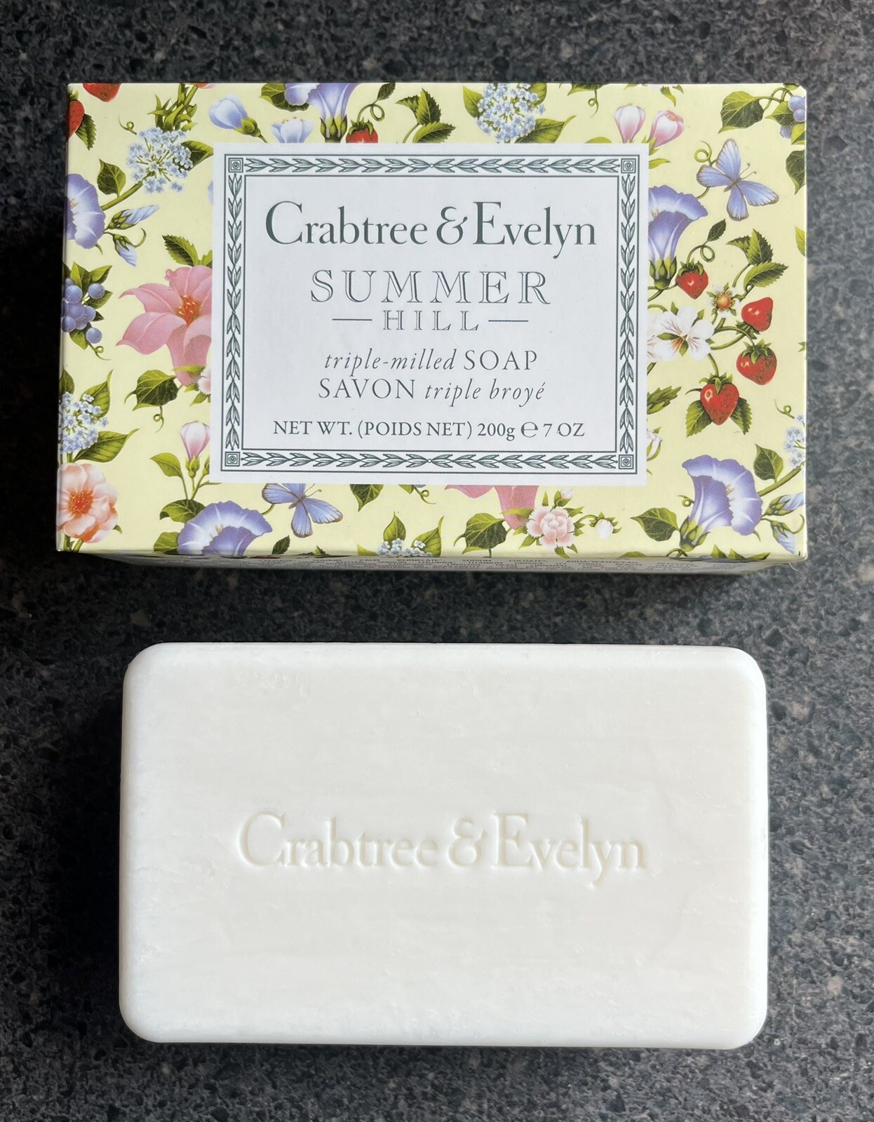 Crabtree & Evelyn SUMMER HILL Triple-Milled Soap Bar 7 oz in Floral Box