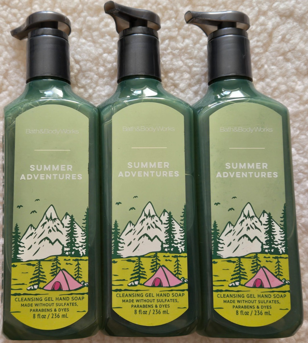 3 Bath & Body Works SUMMER ADVENTURES Cleansing Gel Hand Soap 8.0 oz each