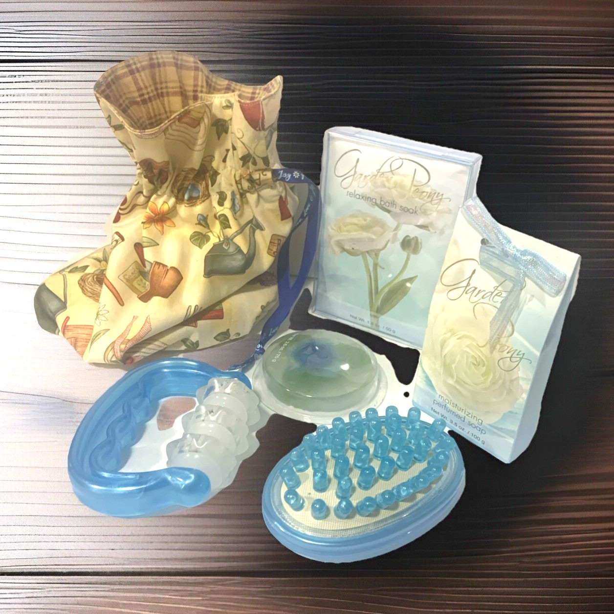 Grdn Peony Perfumed Soap, Bath Soak, Face Massager, Scalp Massager, Hand Mde Bg