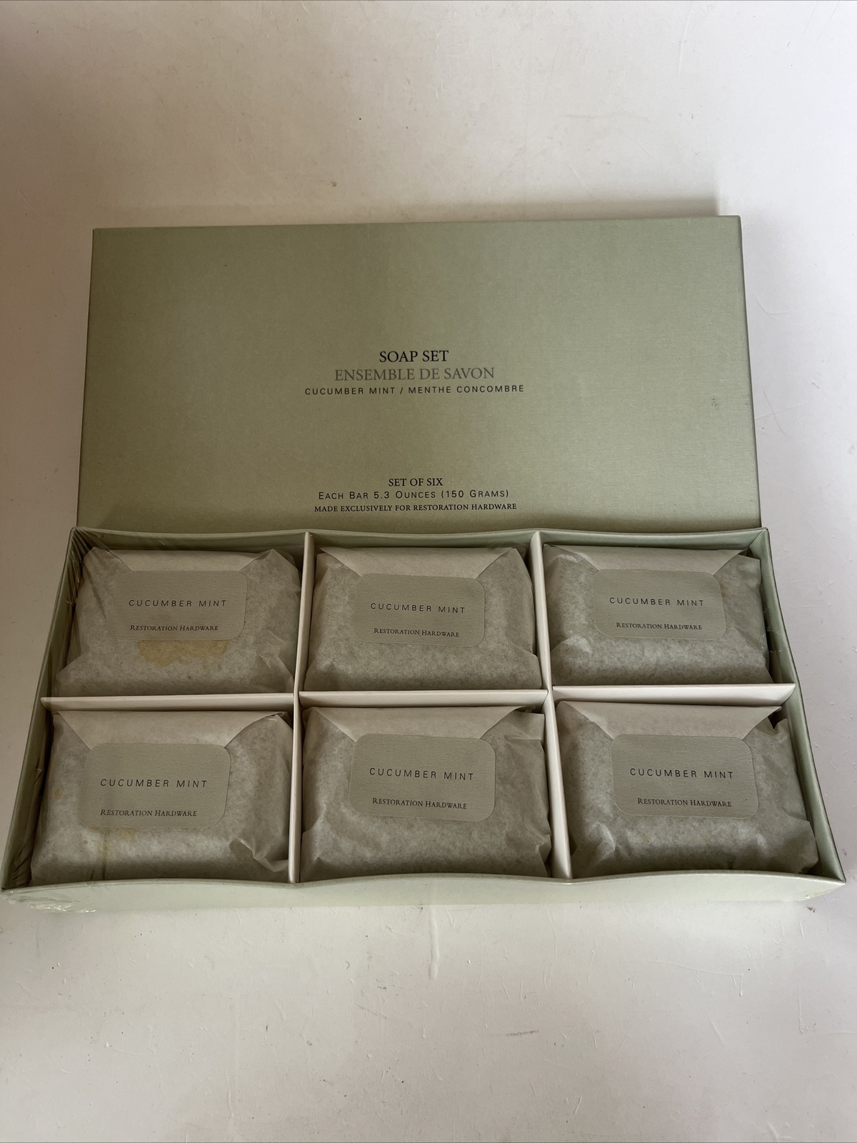 Restoration Hardware Cucumber Mint Set Bars 6x 5.3 Oz NOS