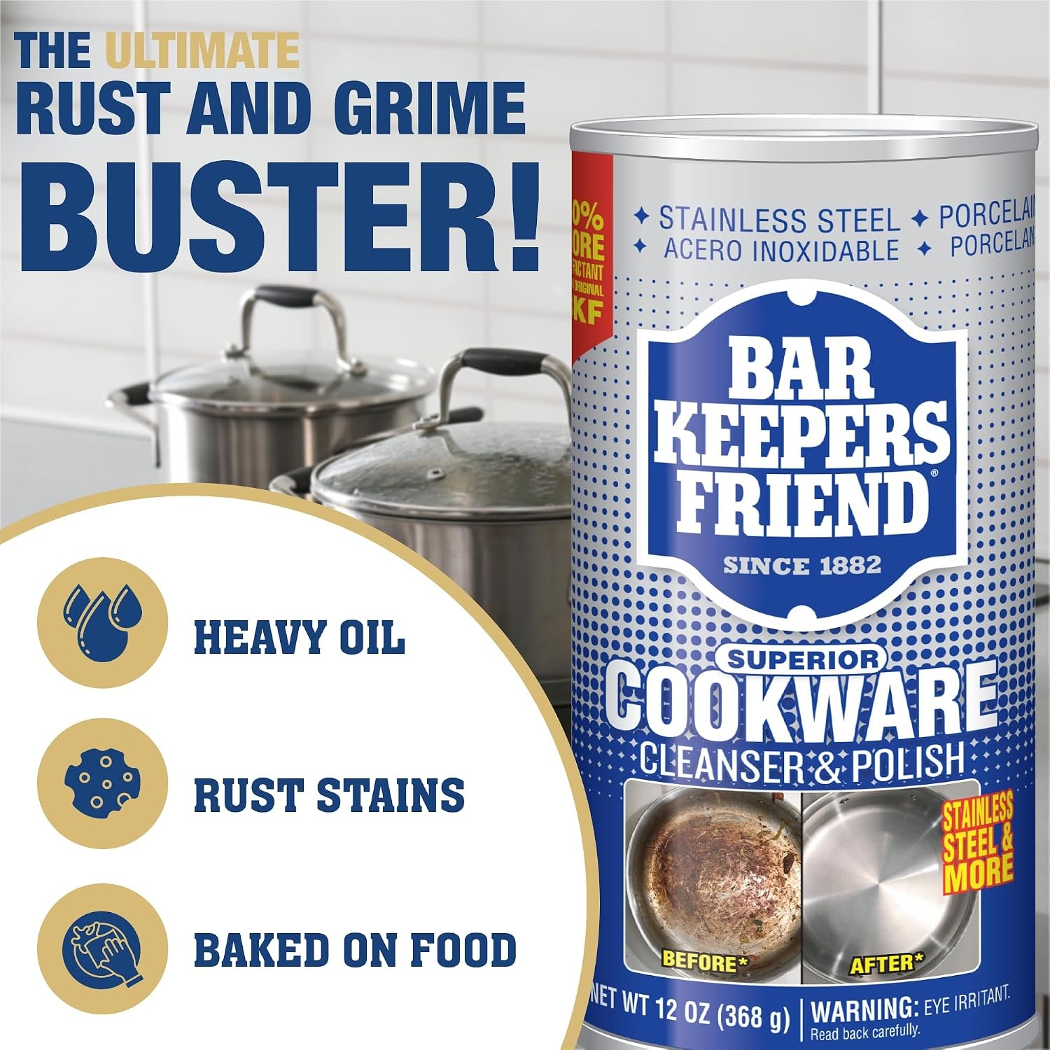Bar Keepers Friend Stainless Steel Cookware Cleaner & Polish 2 x 12 oz