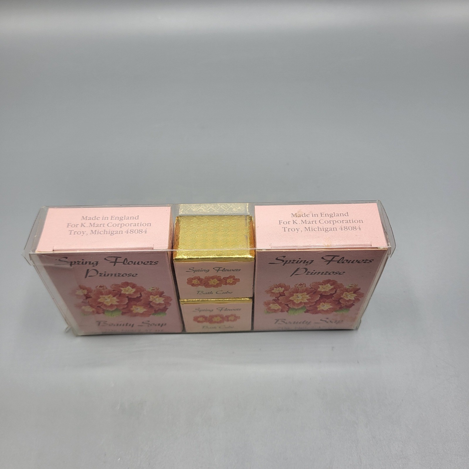 Vtg NOS Kmart Spring Flowers Primrose Soap Bath Cube Set Made in England Pink