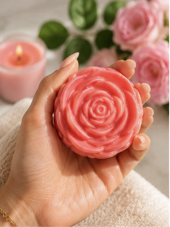 Pink Floral Rose Flower-Shaped Body Bar Soap for Men & Women, Hands & Body