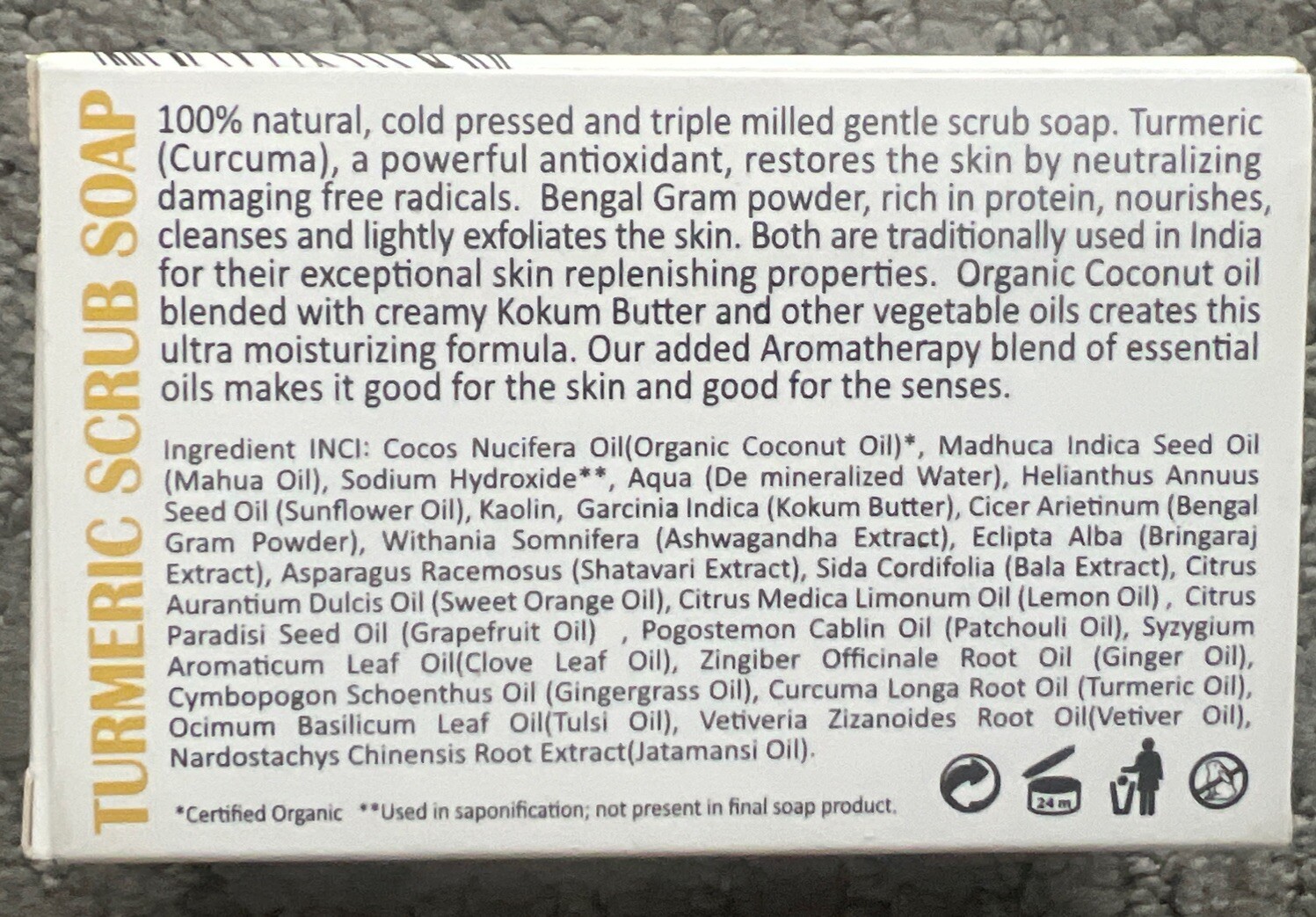 Maroma Turmeric Scrub Soap – Organic Coconut oil 150g 5.25g New