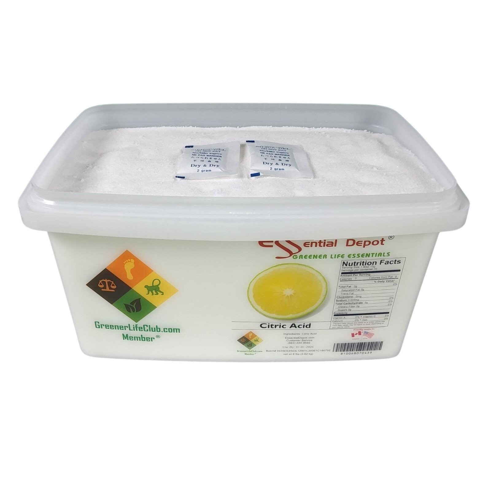 Citric Acid Powder – USA, non GMO – 8lb – Greener Life Club Box