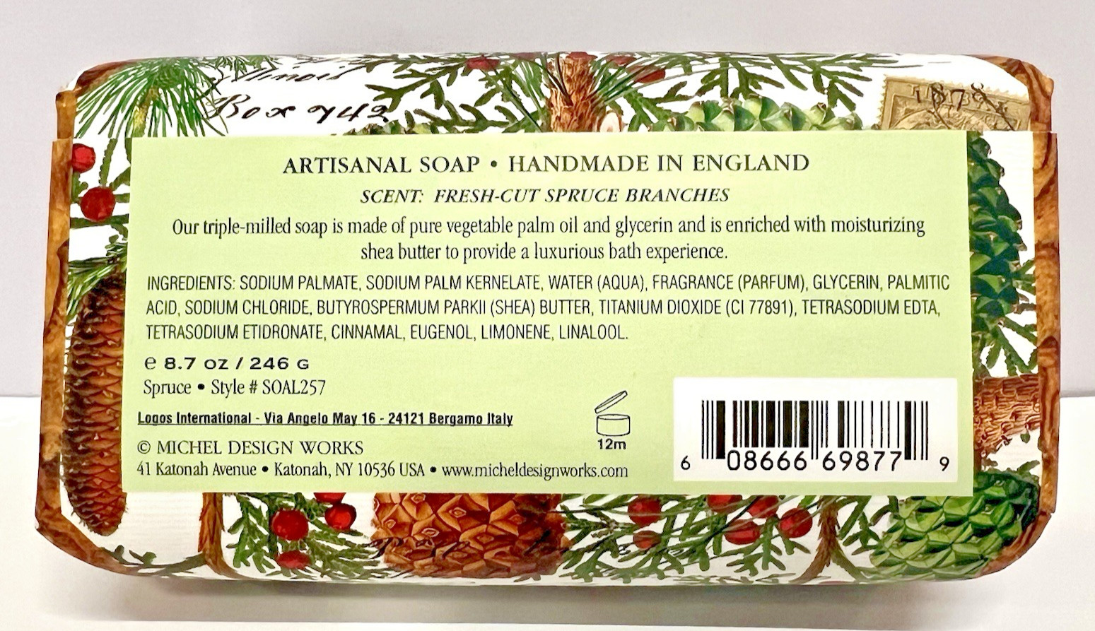 New Michel Design Works SPRUCE Large Shea Butter Bath Soap Bar Made in England
