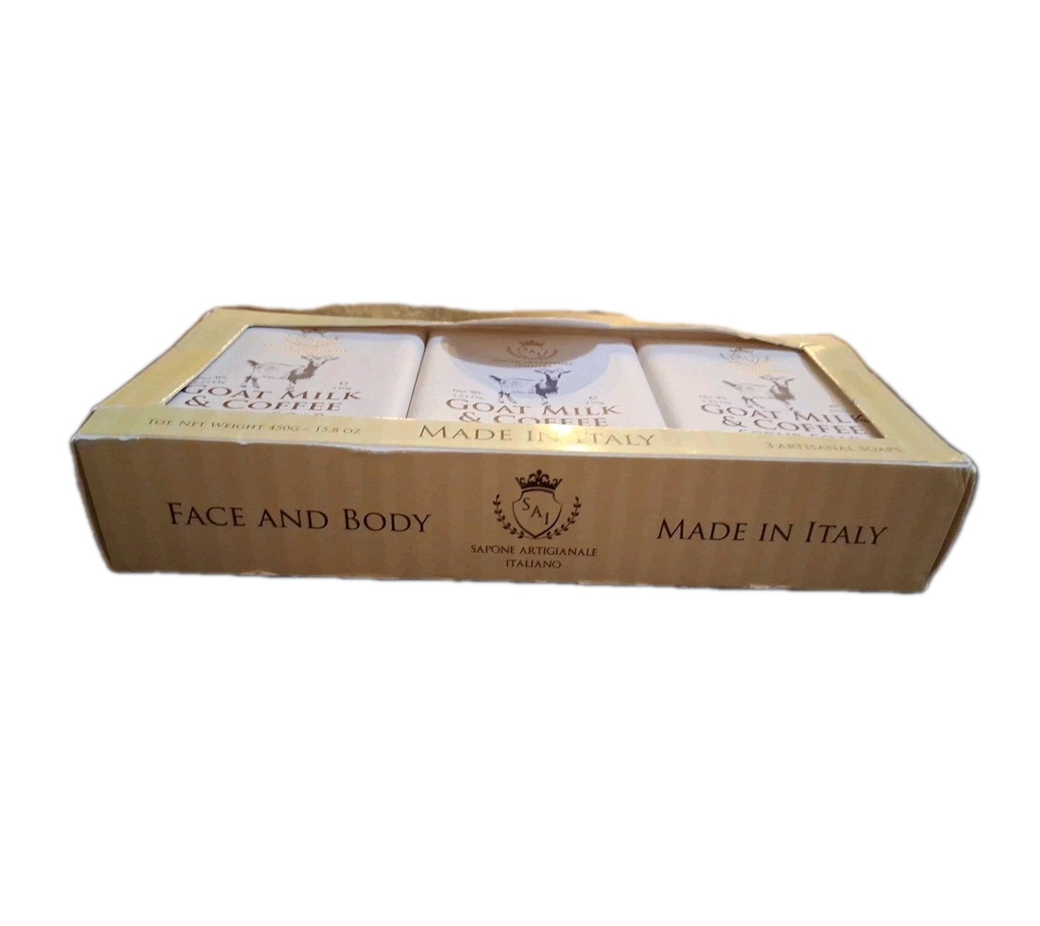 3-Pack Italian Artisan Goat Milk & Coffee Scrub Soap Bar NIB Made in Italy