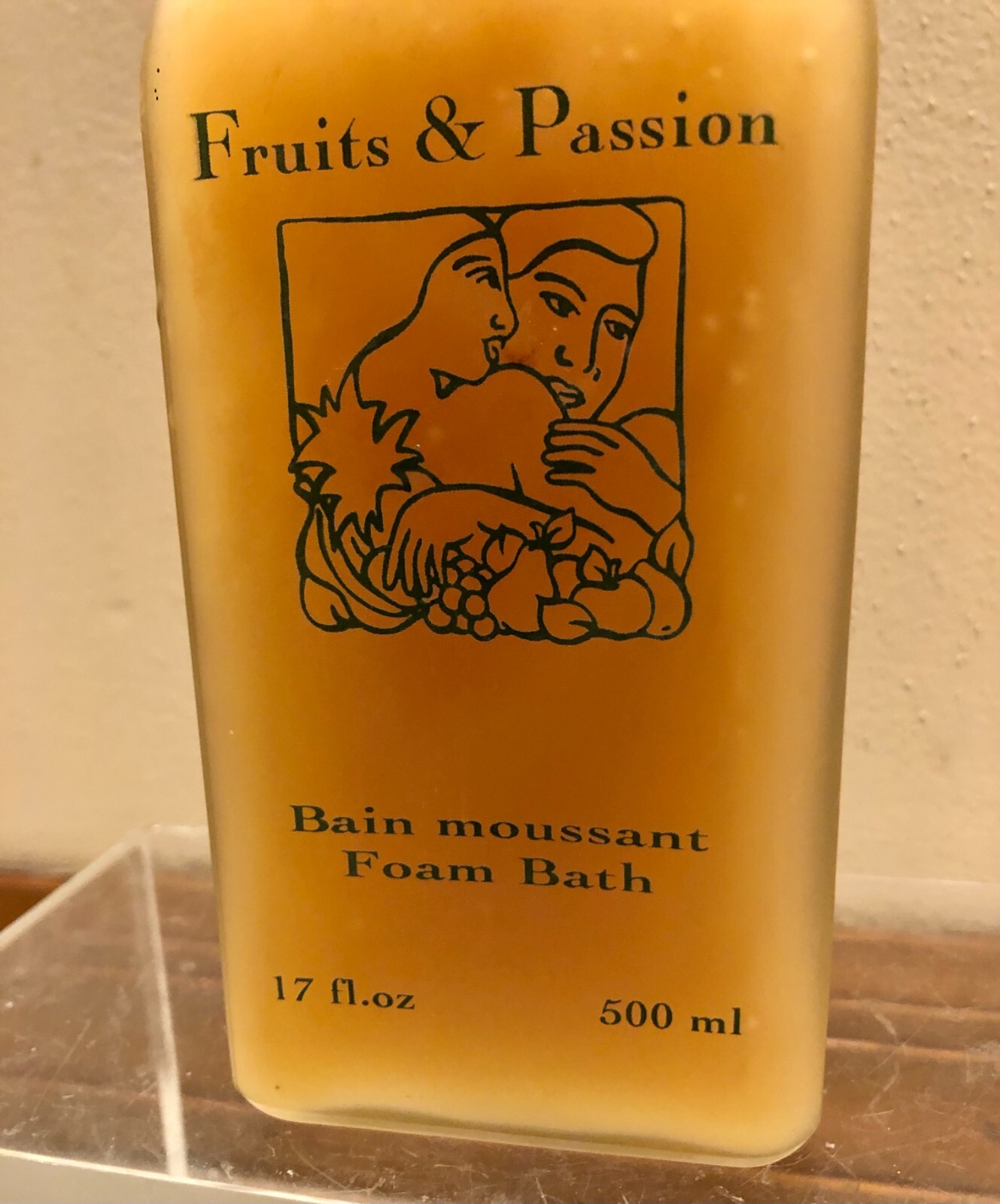Vintage FRUITS & PASSION Foam Bath Glass Bottle Orange Cantaloup 17 Oz Rare NEW