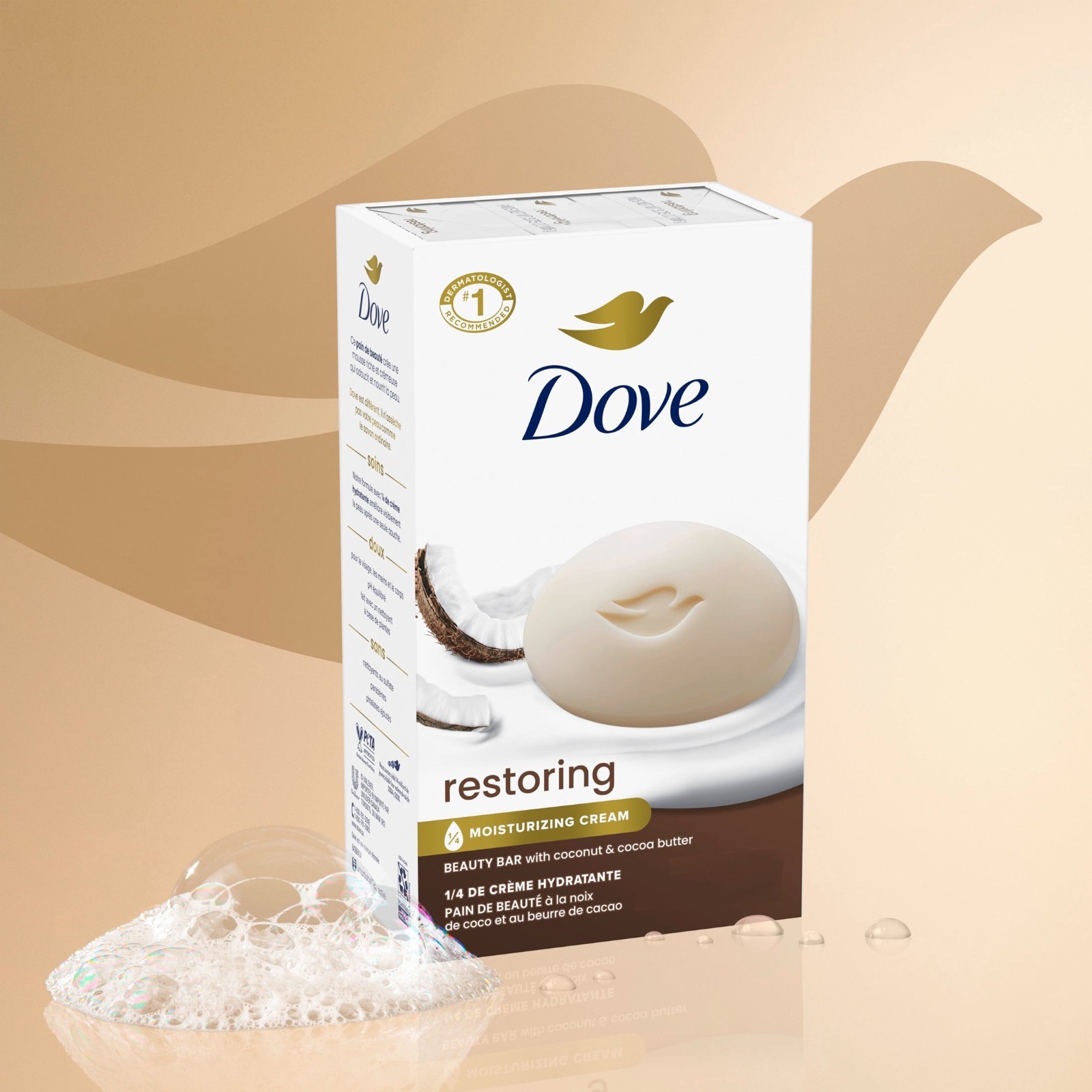 Dove Beauty Bar Soap, Restoring Coconut Cocoa Butter, 3.75 oz, 8 Bars, 2 Pack