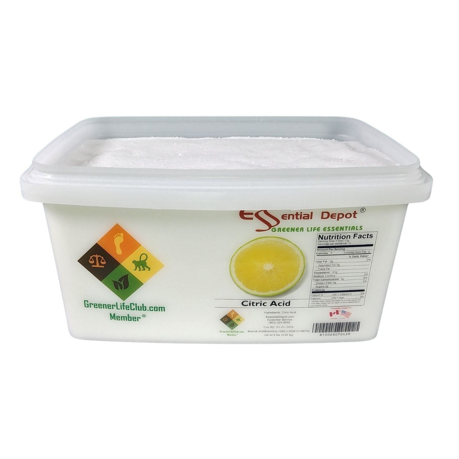 Citric Acid Powder – USA, non GMO – 8lb – Greener Life Club Box