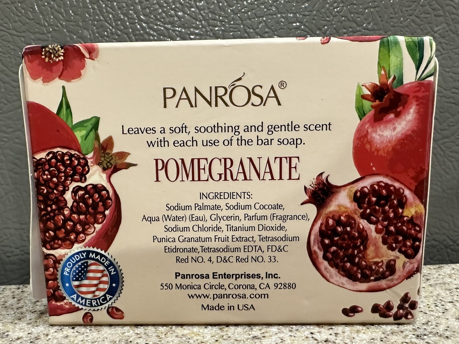 4 New PANROSA Fruit Essence Bar Soaps, POMEGRANATE 3.5oz, MADE IN USA