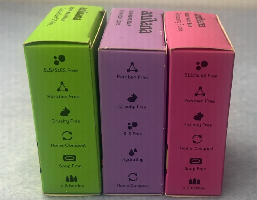 anihana Body Wash Bar Raspberry &Lime, Lavender Love, Cucumber & Mint Lot of 3
