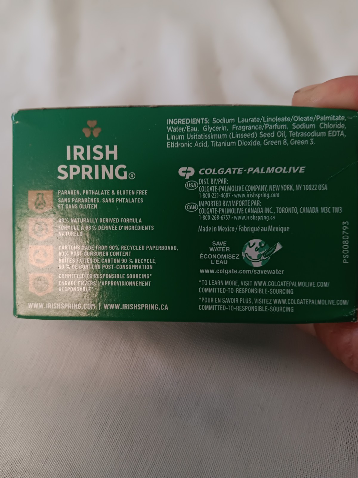 Irish Spring Original Scent Deodorant Soap Bar 4 oz Gluten/Paraben-Free