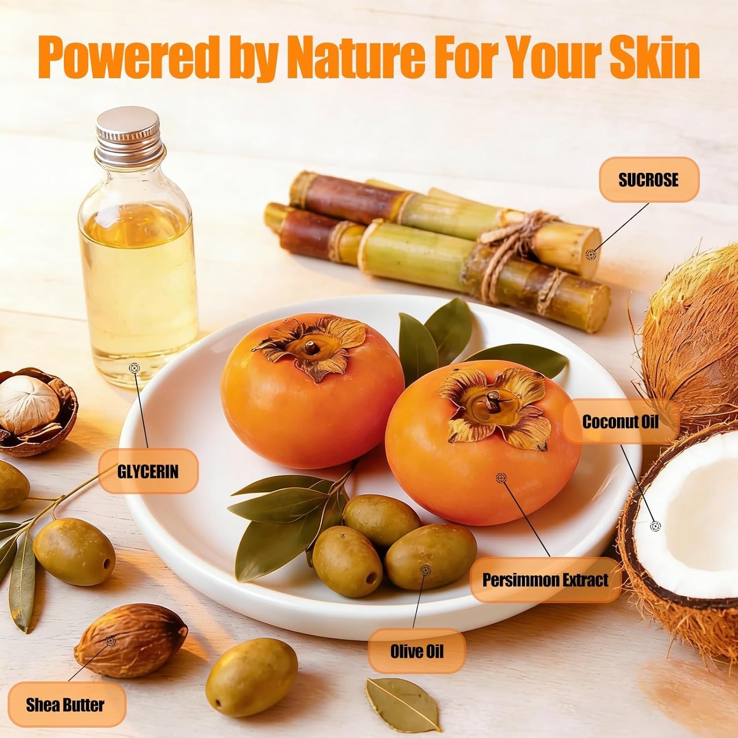 3 Pcs Persimmon Soap Bar for Body Odor Control, Natural 3 Ounce (Pack of 1)