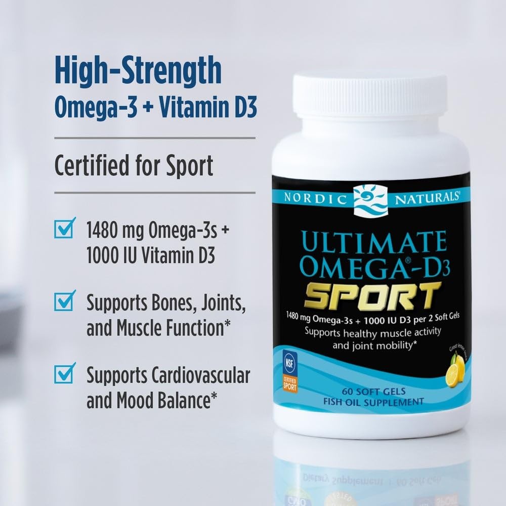 Nordic Naturals Ultimate Omega-D3 Sport, 60 Count (Pack of 1), Yellow-orange