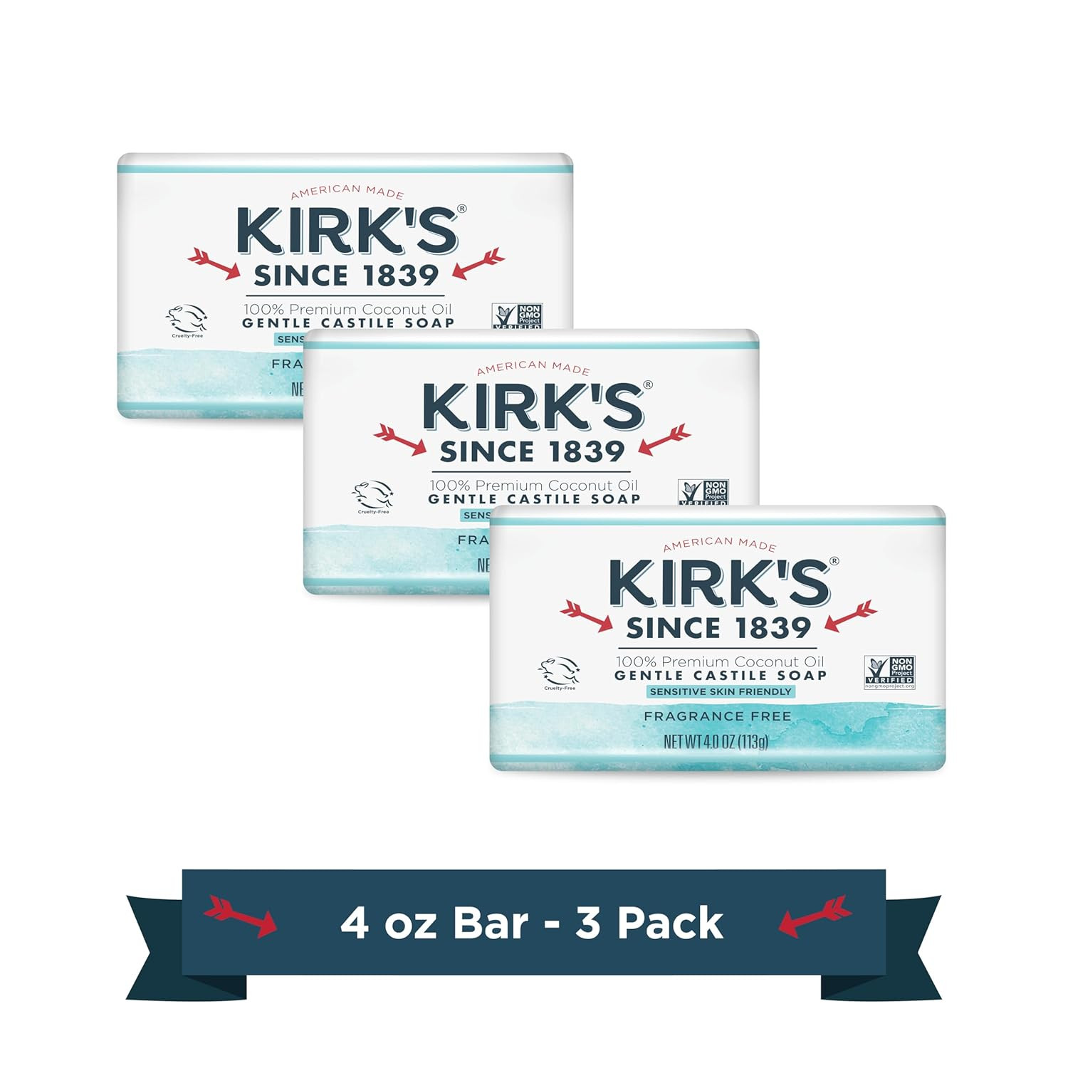 Fragrance Free Castile Bar Soap (Pack of 3)