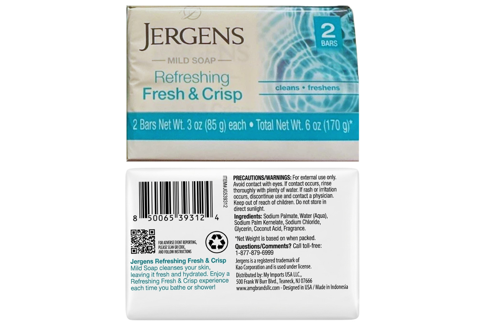 Jergens Mild Soap, Refreshing Fresh and Crisp Cleansing Bars, 3 oz, 2 Pack