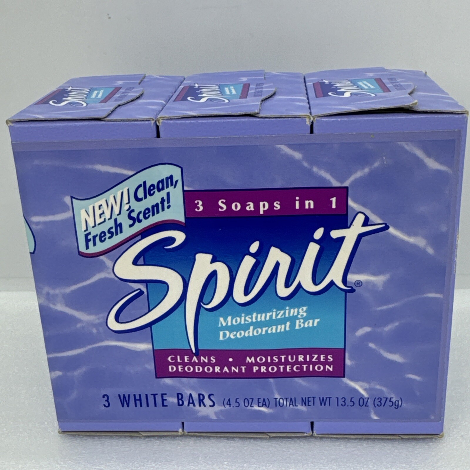 Vintage 1995 SPIRIT Bar Soap 3-Pack DIAL Corp Purple Packaging “3 Soaps In 1”