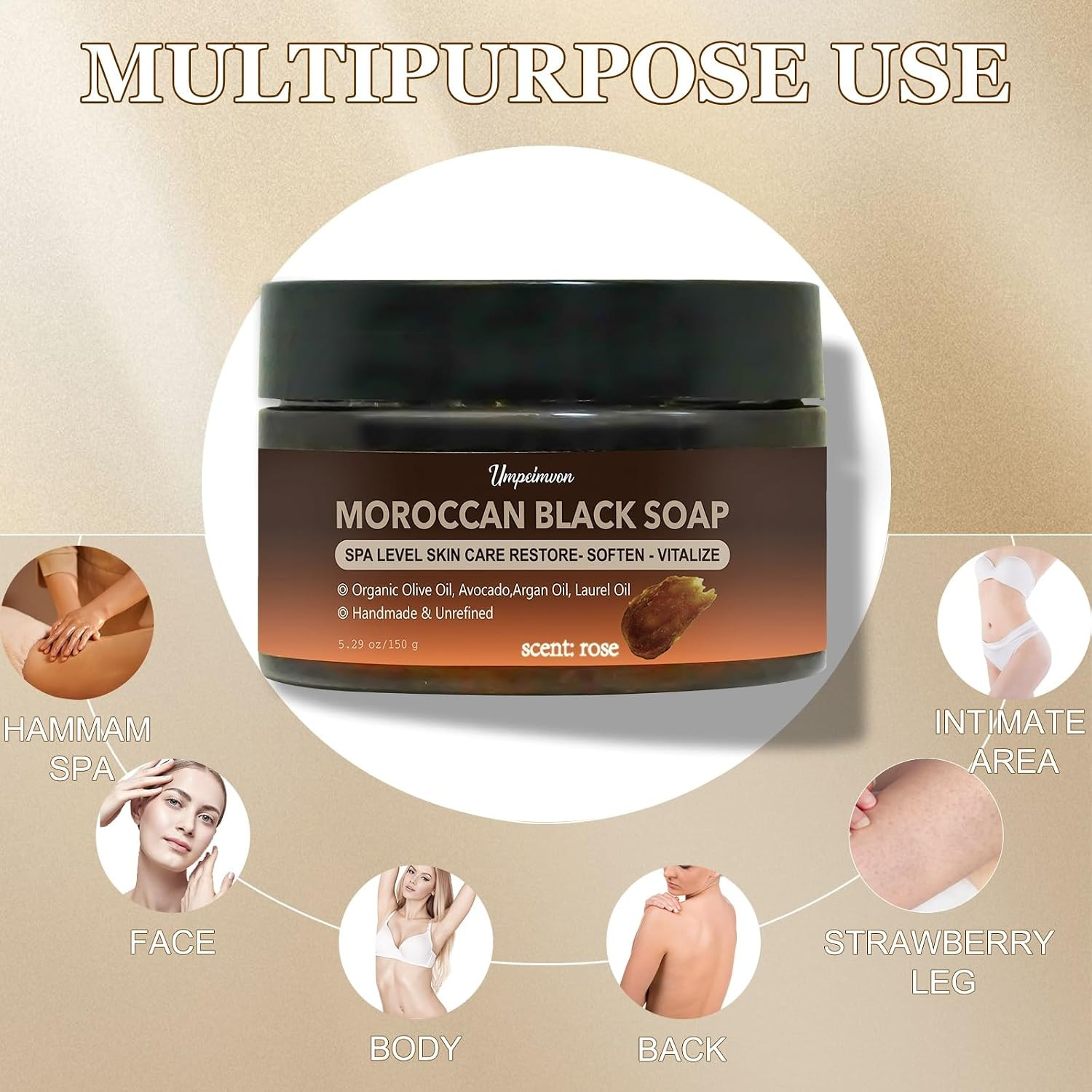 2 PCS Moroccan Black Soap with Argan and Rose Oil, SPA Level Handmade Black Beld