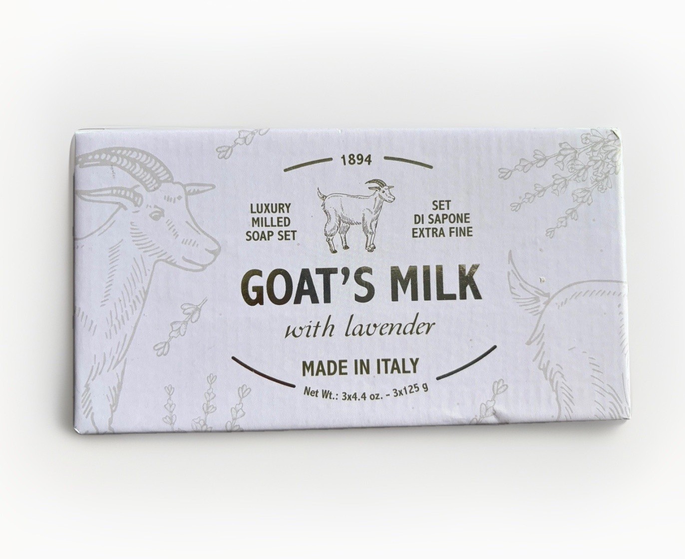 Goats Milk Soap With Lavender – Made In Italy Set Of 3 Bars Each 4.4 Oz