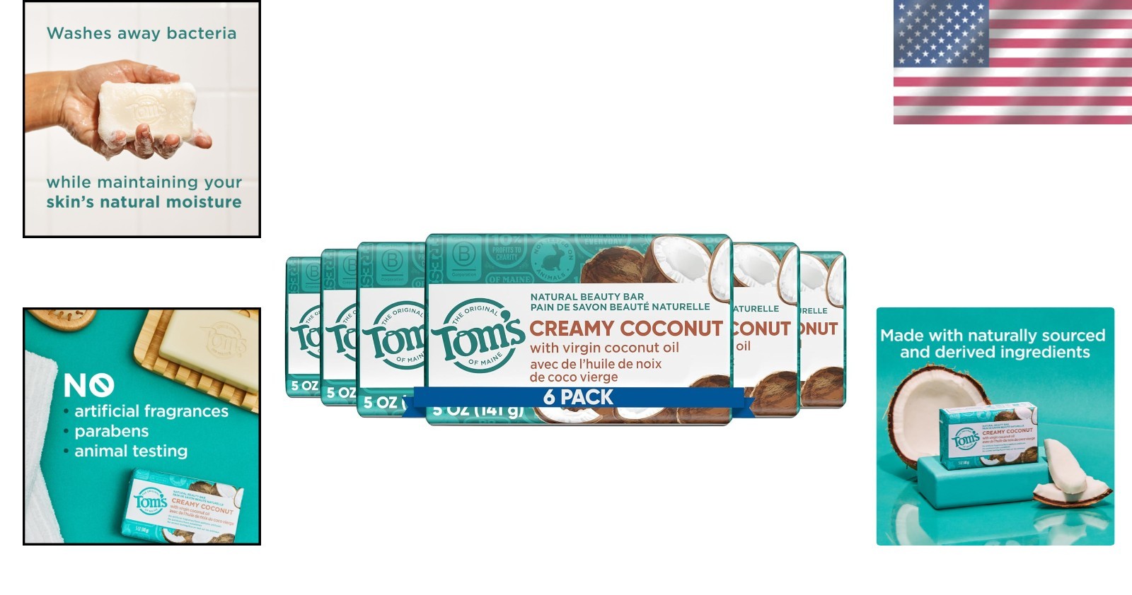 Eco-Friendly Creamy Coconut Soap Bars, 5 oz Each – 6-Pack for Gentle Care