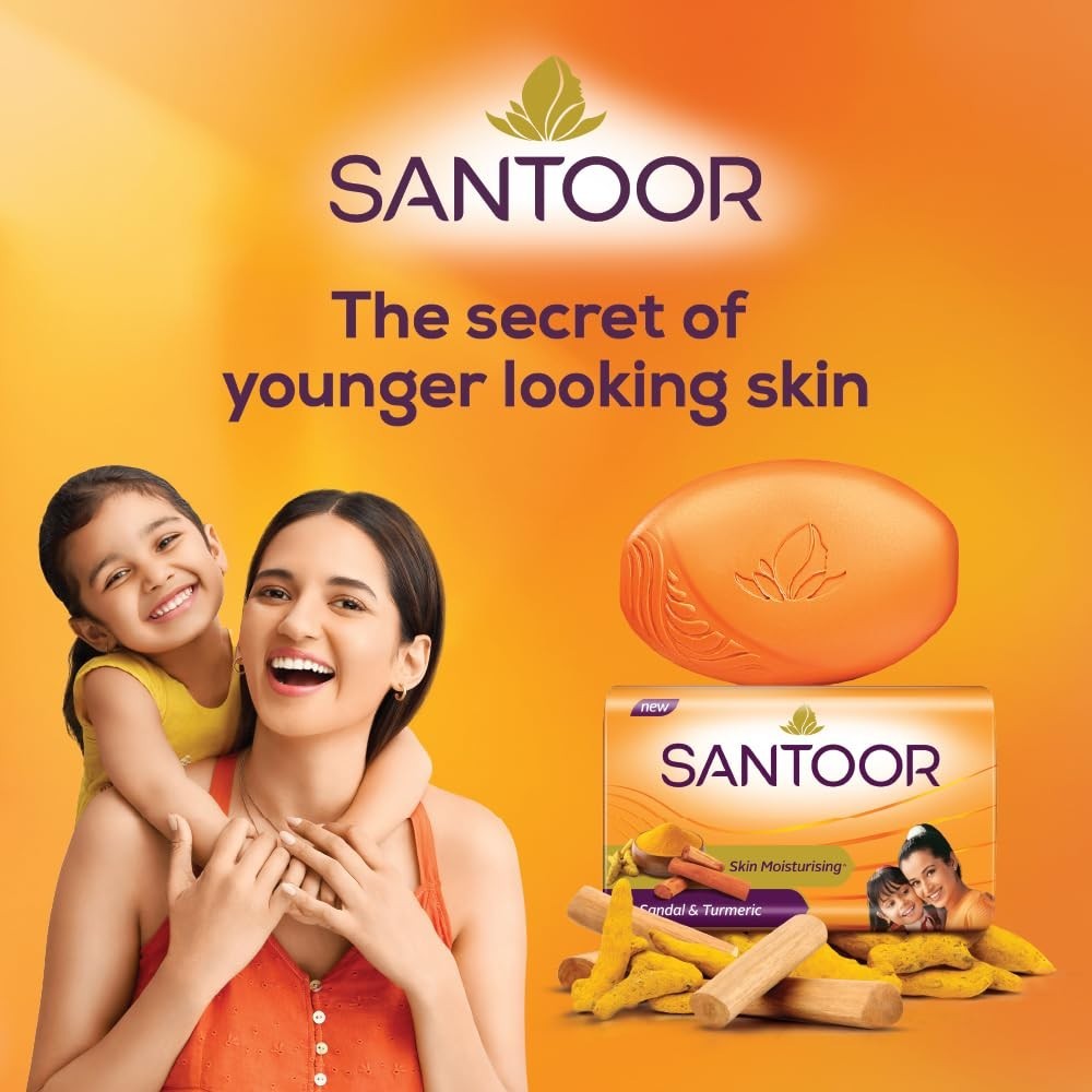 Santoor Sandal Turmeric Soap 125g x 4 Moisturizing Bath Soap for All Skin