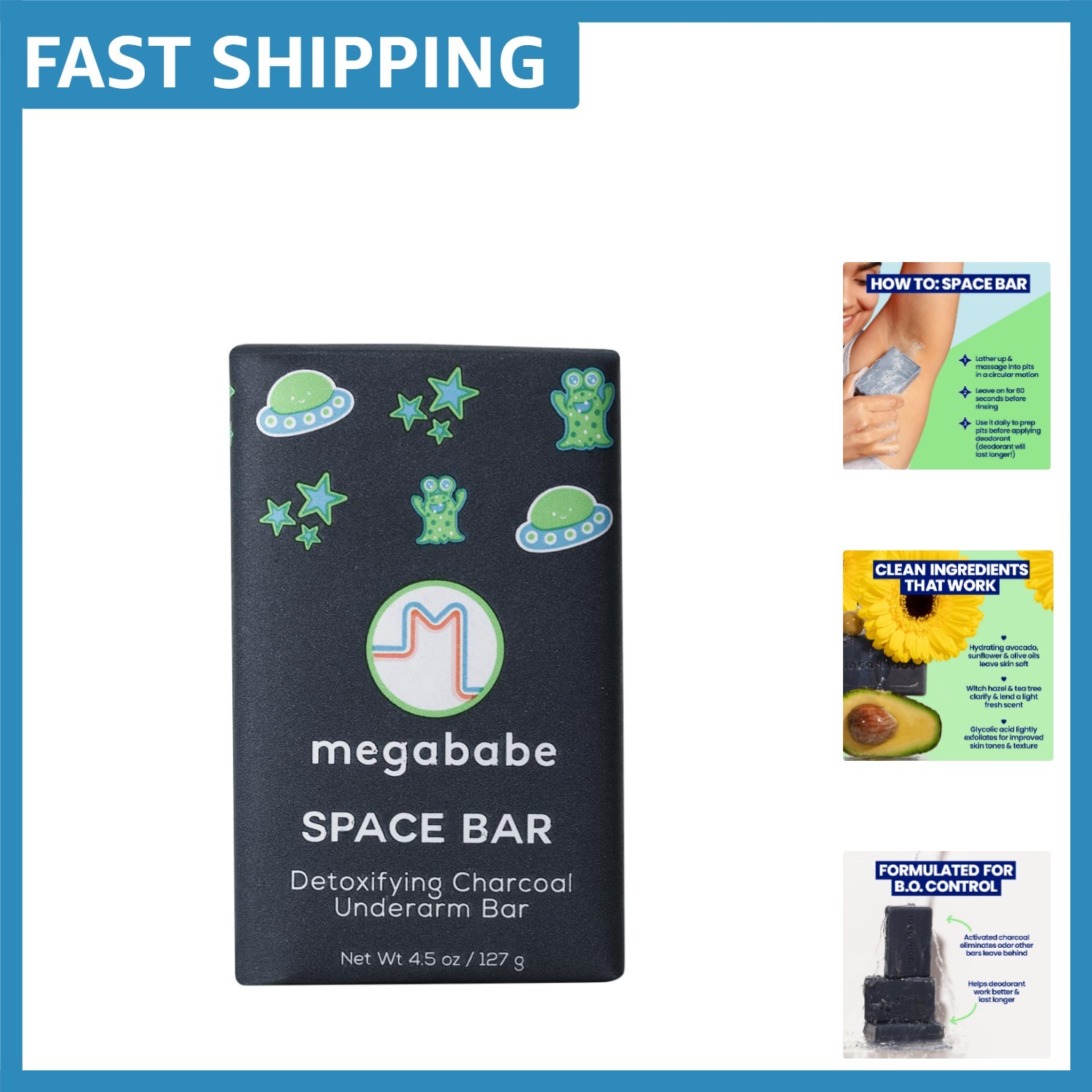 Space Bar Detoxifying Charcoal Soap – 4.5 oz Tea Tree Scent for Odor Control