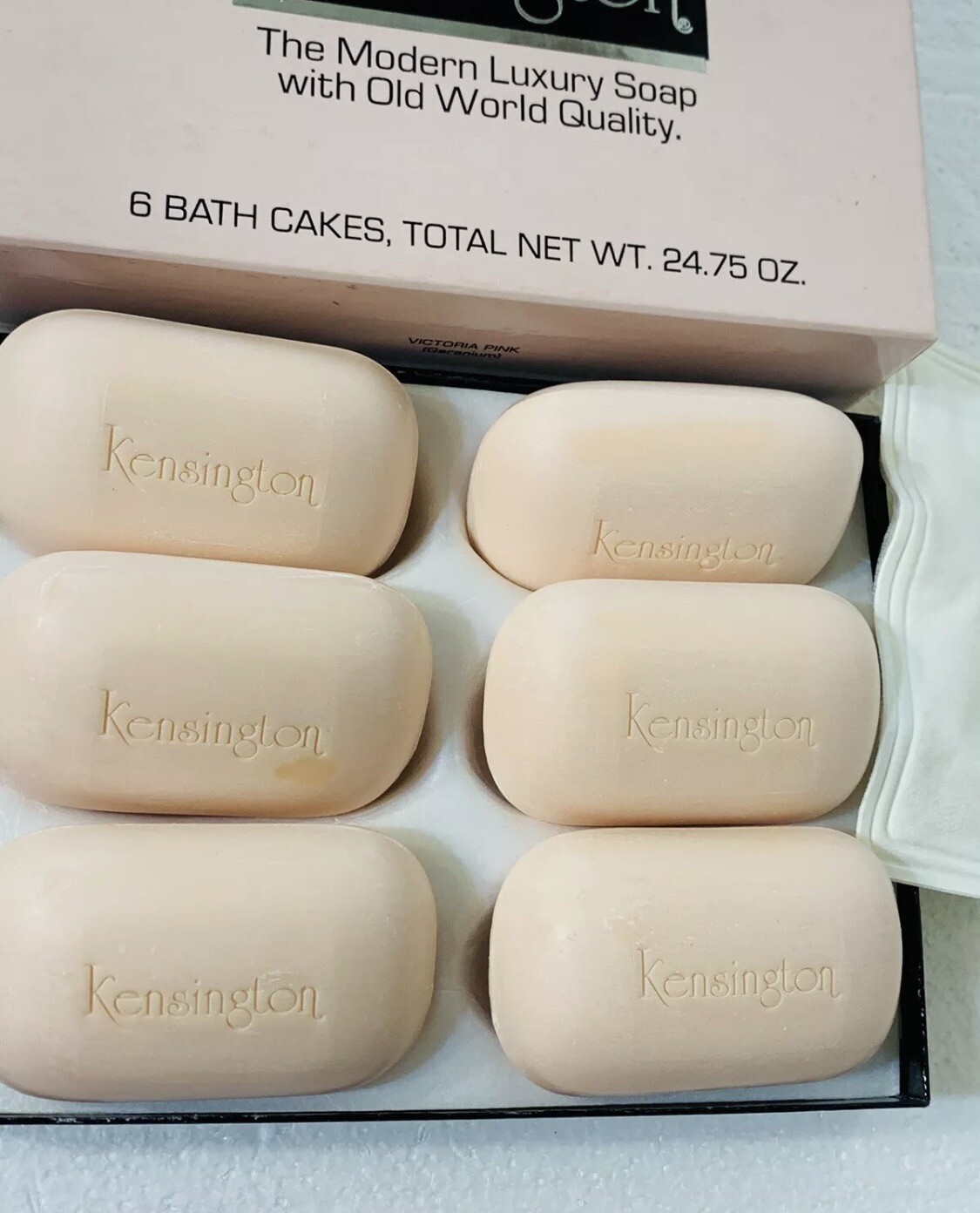 VINTAGE KENSINGTON 6 PC BOXED SET LUXURY GERANIUM SCENT BAR BATH SOAP 24.75 OZ