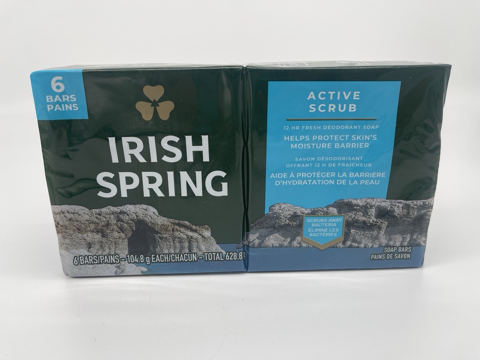 New 6 Pack Irish Spring Active Scrub 12 HR Fresh Deodorant Bar Soap 3.7 oz each