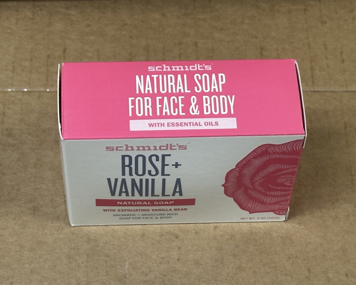 6 Pack Schmidt’s Rose & Vanilla Natural Soap with Exfolaiting Vanilla Bean, 5 oz