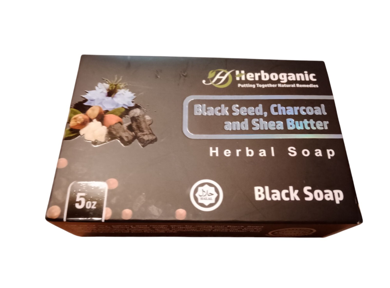 Herboganic Black Seed, Charcoal & Shea Butter Herbal Black Soap Cleansing Skin