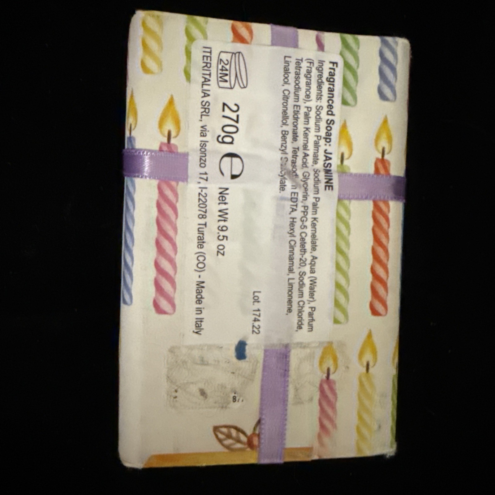 Sapone Tradizionale bar soap made in Italy Jasmine Scented 9.5 oz HappyBirthday