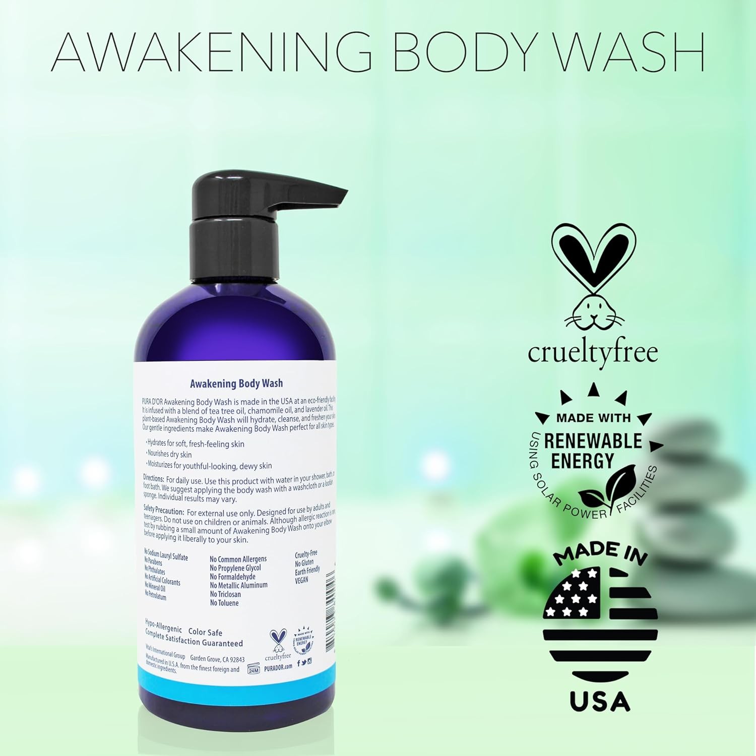 16 Oz Awakening Body Wash with Aloe Vera, Chamomile, Lavender, Tea Tree and