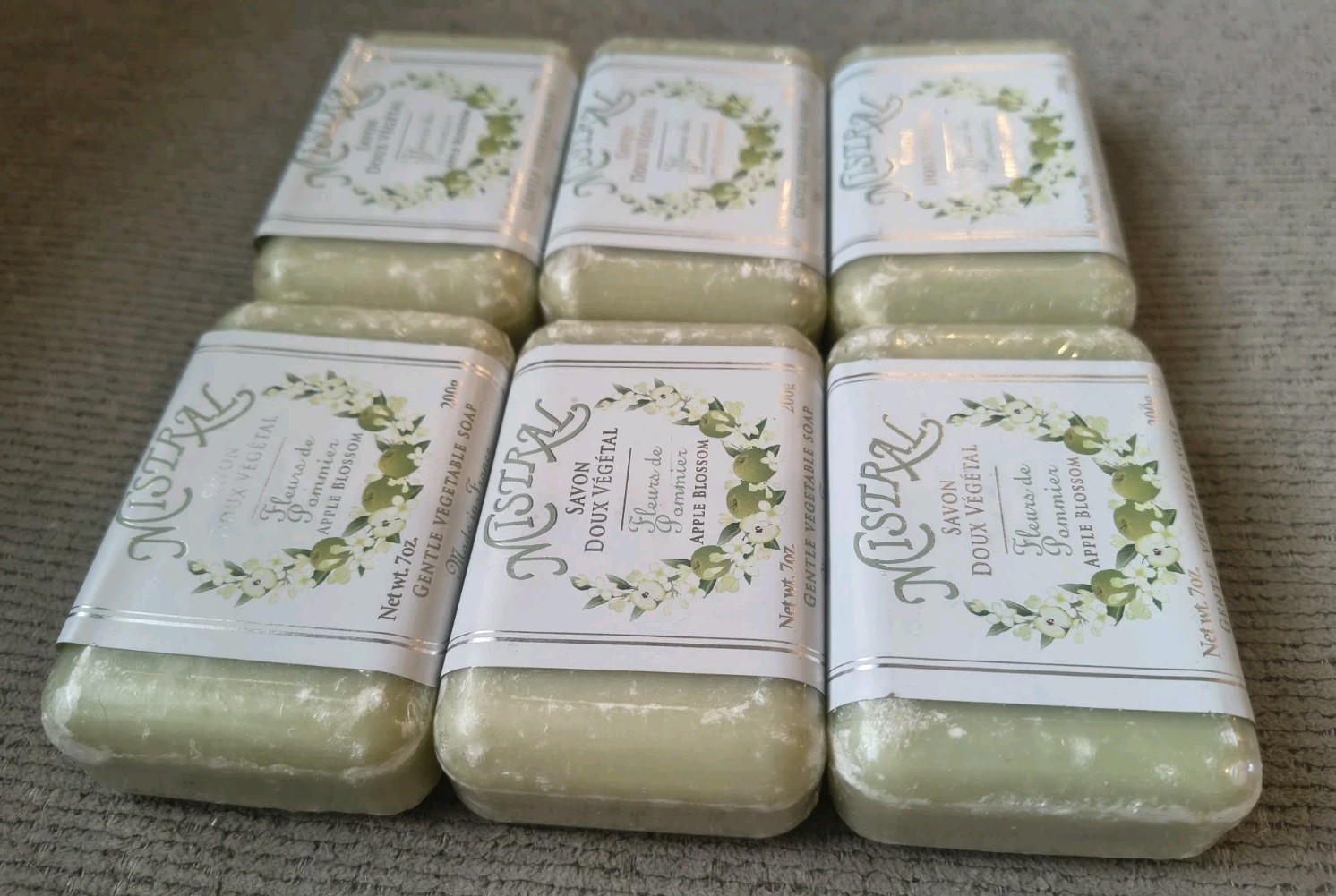 Mistral APPLE BLOSSOM Gentle Vegetable Organic Soap Bar 200g/7oz EA France 6 LOT