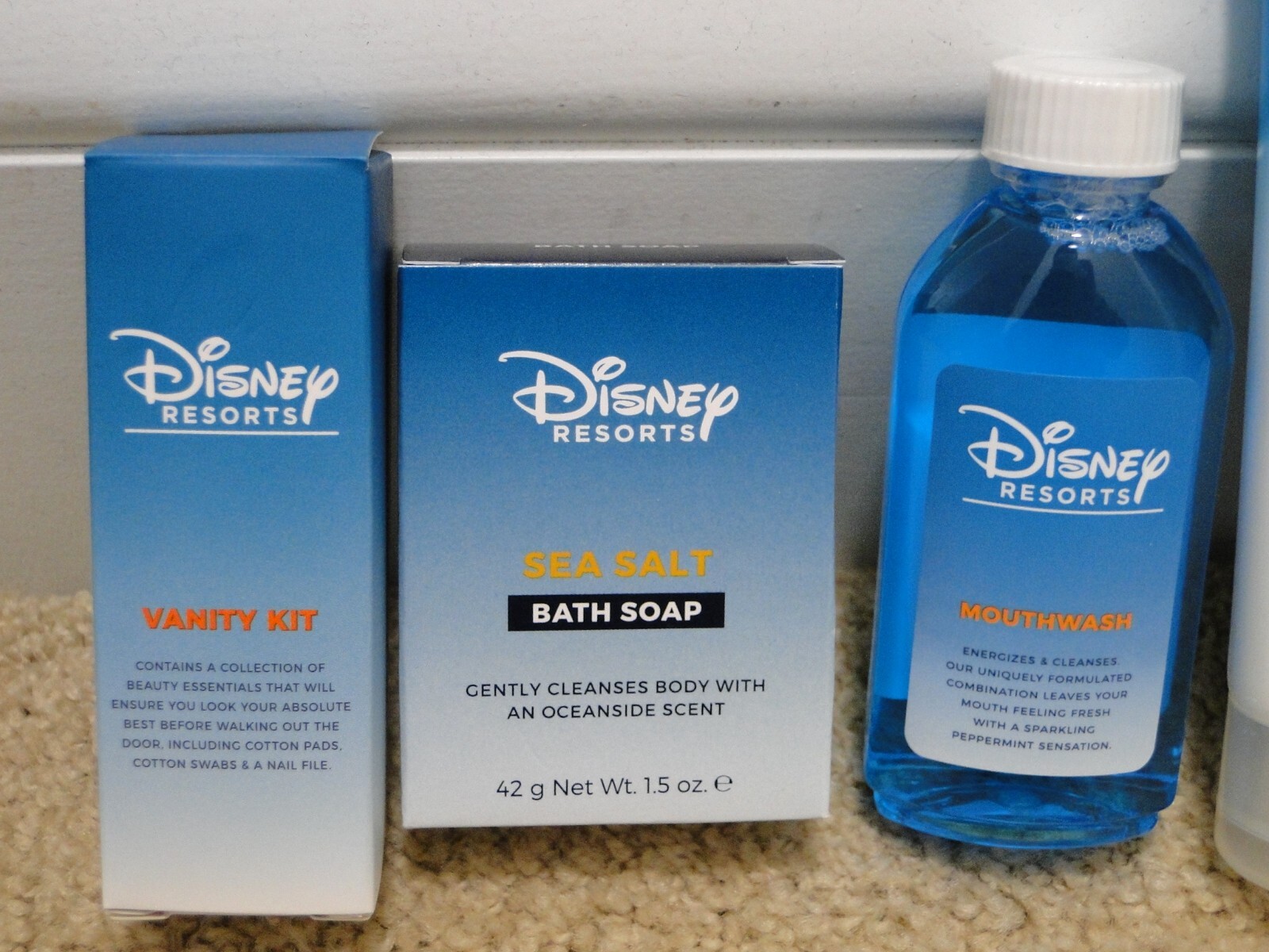 6 Disney Resorts Vanity Kit Bath Soap Mouthwash Body Lotion Shower Cap