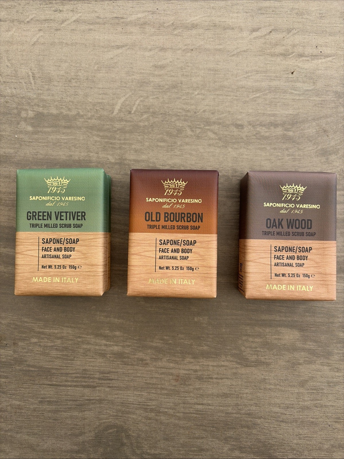 Sapinificio Varesino Men Scrub Soap Bar Set Green Vetiver & Oak Wood &Bourbon