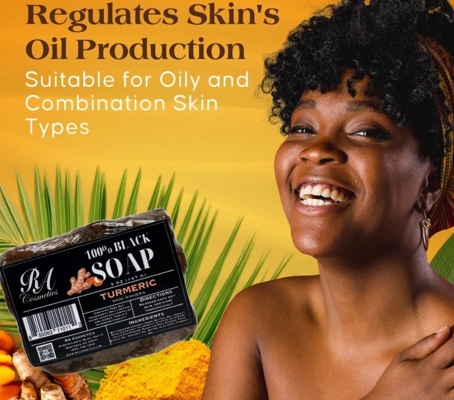 RA Cosmetics 100% Pure Raw African Black Soap With Turmeric Oil 5oz