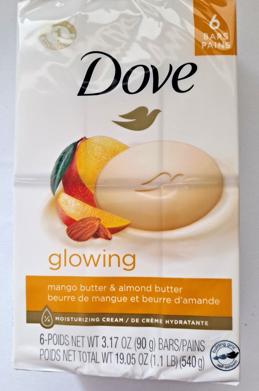 Dove GLOWING Moisturizing Soap Mango & Almond Butter 6 BARS (Total 19.05 oz)