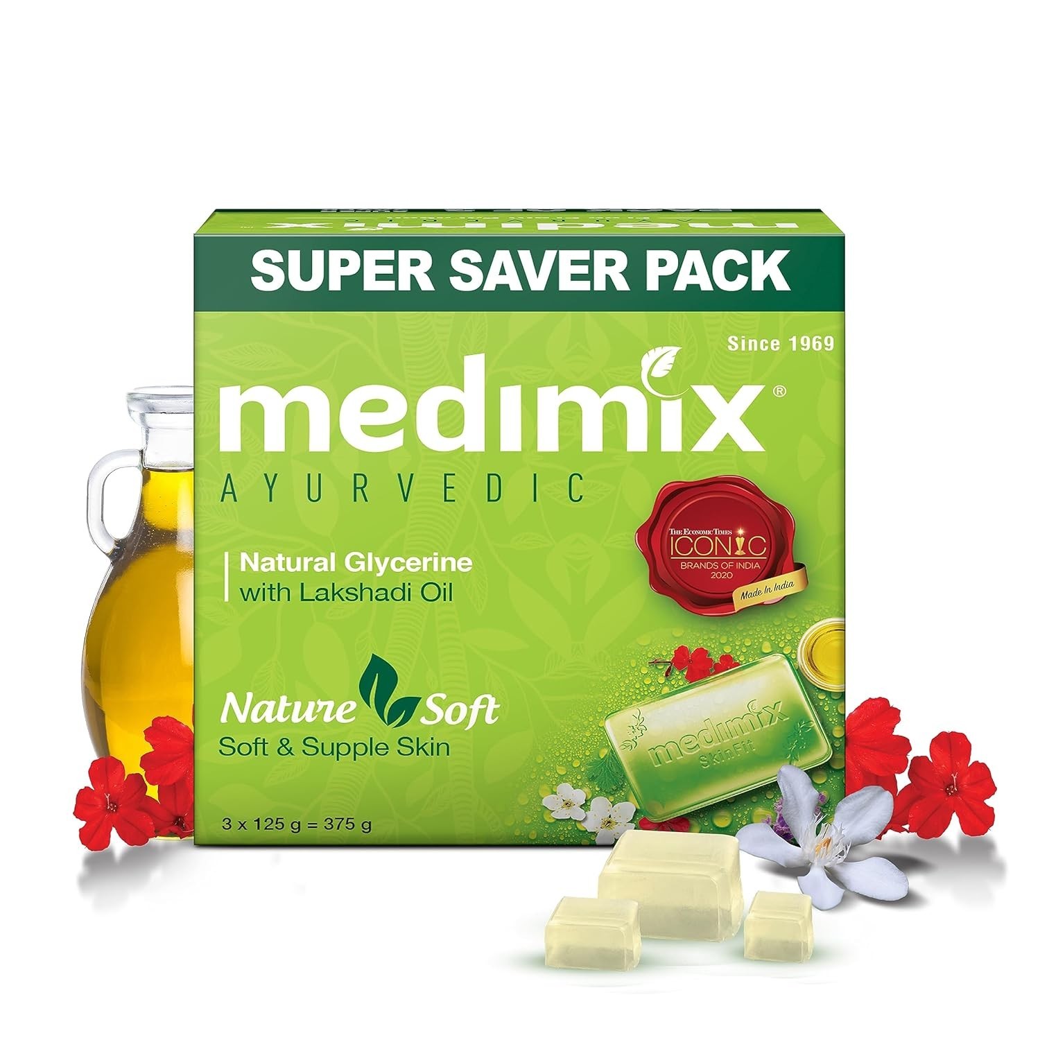 Medimix Ayurvedic Natural Glycerine Bathing Bar 125gm (Pack Of 3 )