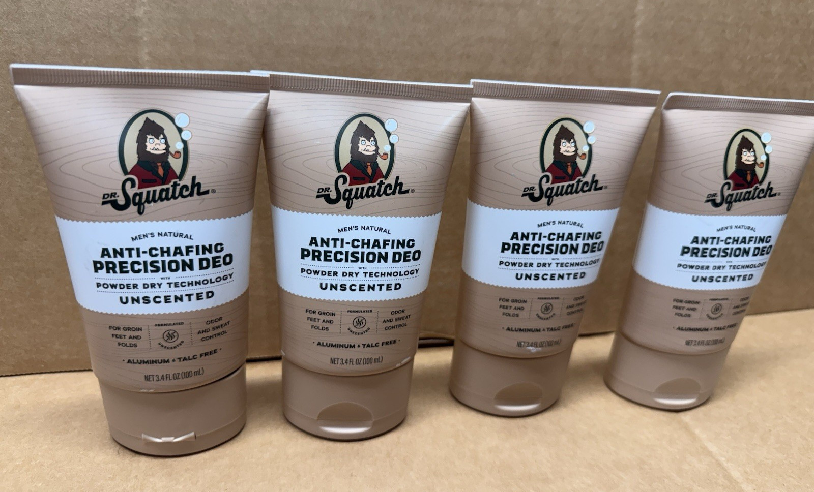 4 Pack: Dr. Squatch Men’s Natural Anti-Chafing Precision Deo 3.4 oz Unscented