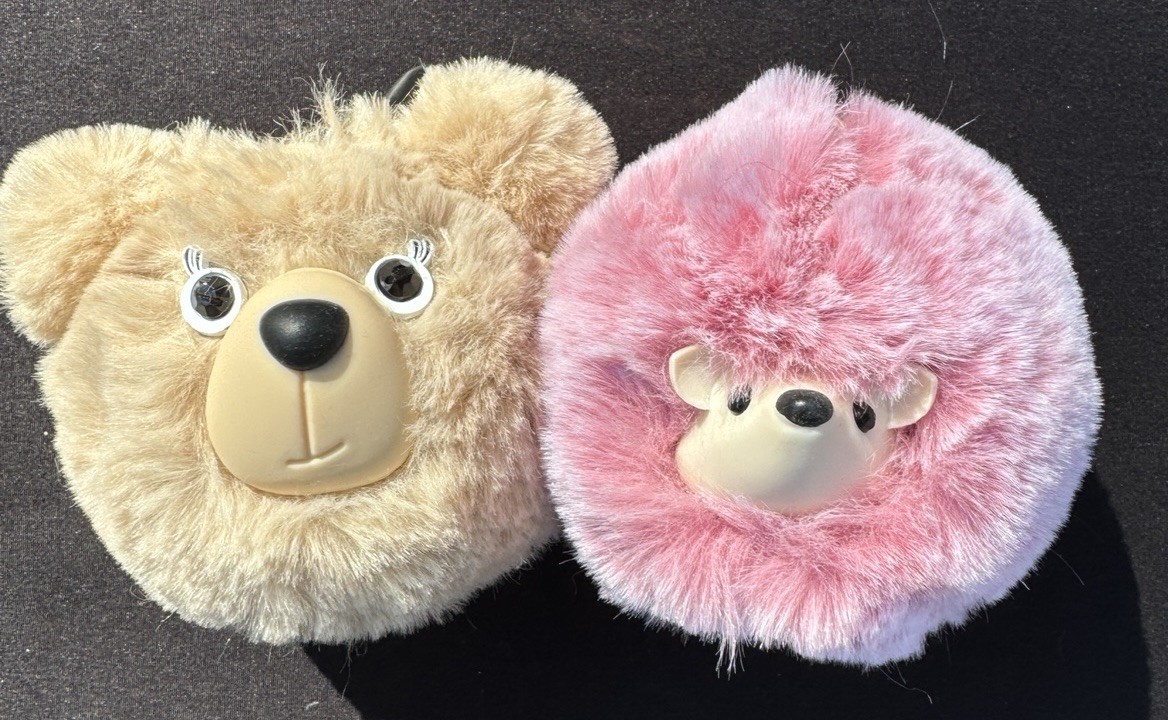 2 Rare Bath & Body Works Pom bac Holder Keychains Fluffy Soft Discontinued NWOT