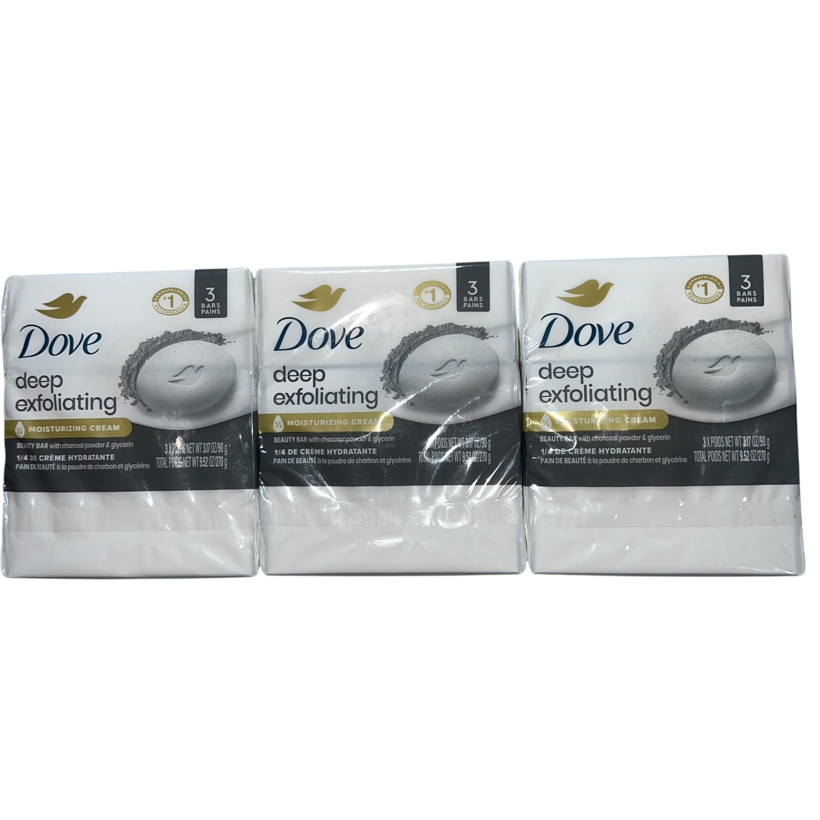 3x Dove Deep Exfoliating Beauty Bar with Charcoal Powder & Glycerin 3 Bars ea