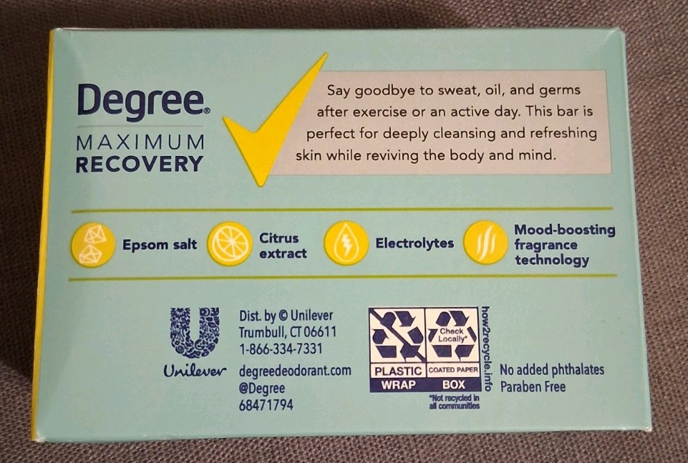 Degree Maximum Recovery 3 In 1 Men’s Bar Soap 3.75 Oz