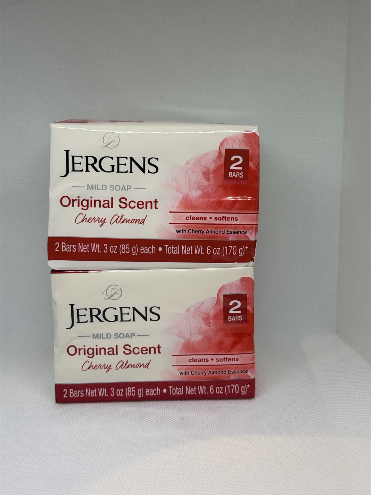 Lot of 2 JERGENS Mild Bar Soap Cherry Almond Original Scent 3 oz. Each Bar