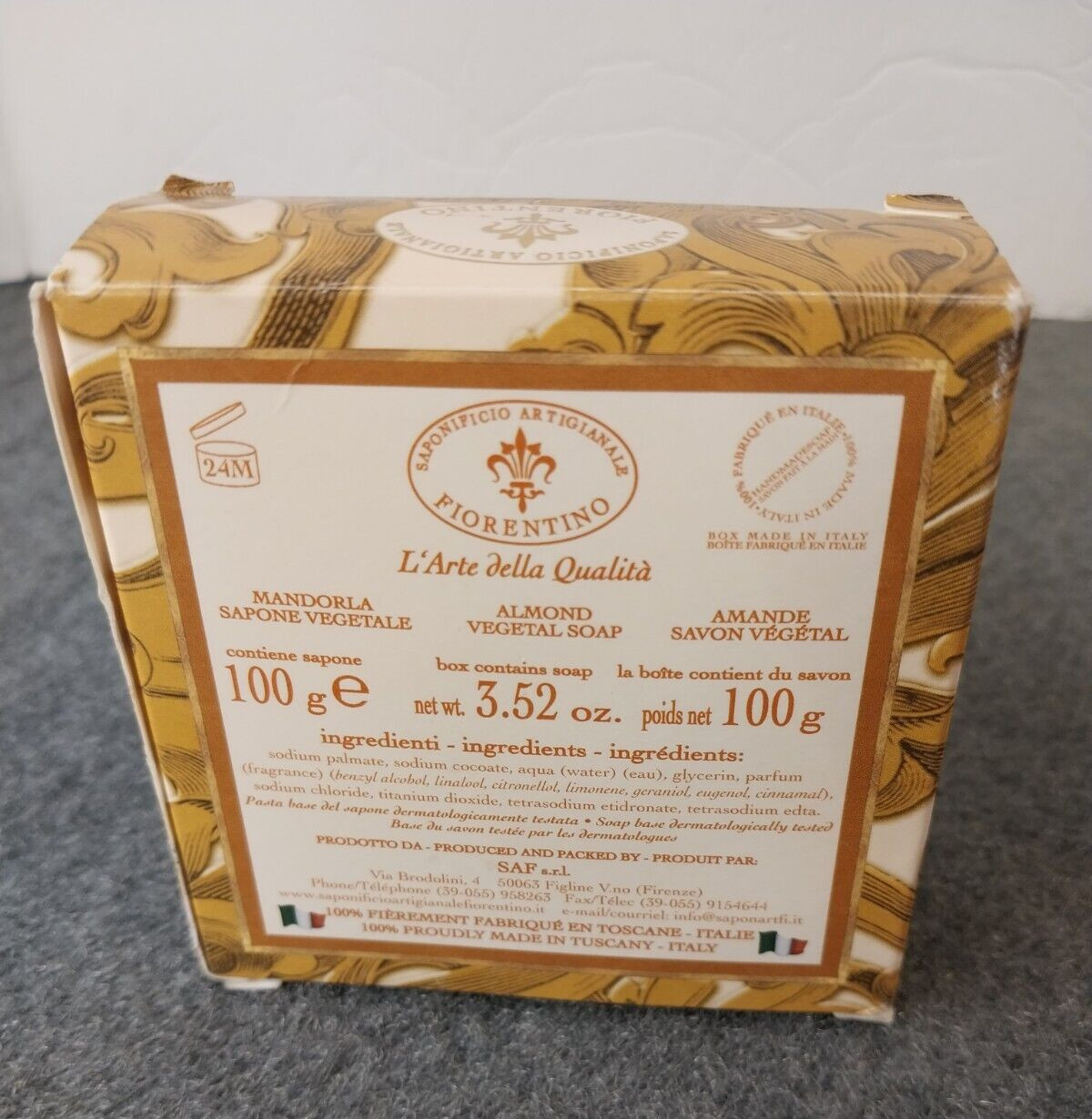 Saponificio Artigianale Fiorentino Almond Scented Soap 3.52 oz Round Bar “S”